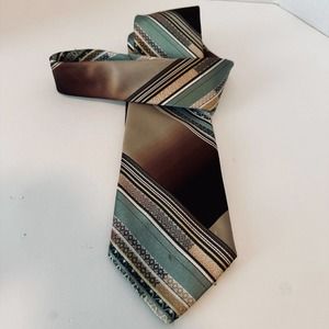Vintage Wembley necktie in brown and green stripes. 60s 70s mad men retro RARE